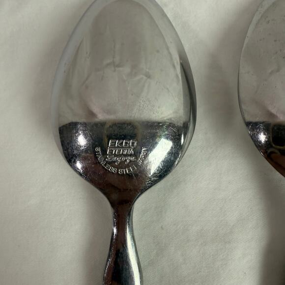 Ekco Eterna La Joya VTG Set 4 Soup Spoons Stainless Steel Faux Wood Flatware - Picture 4 of 10